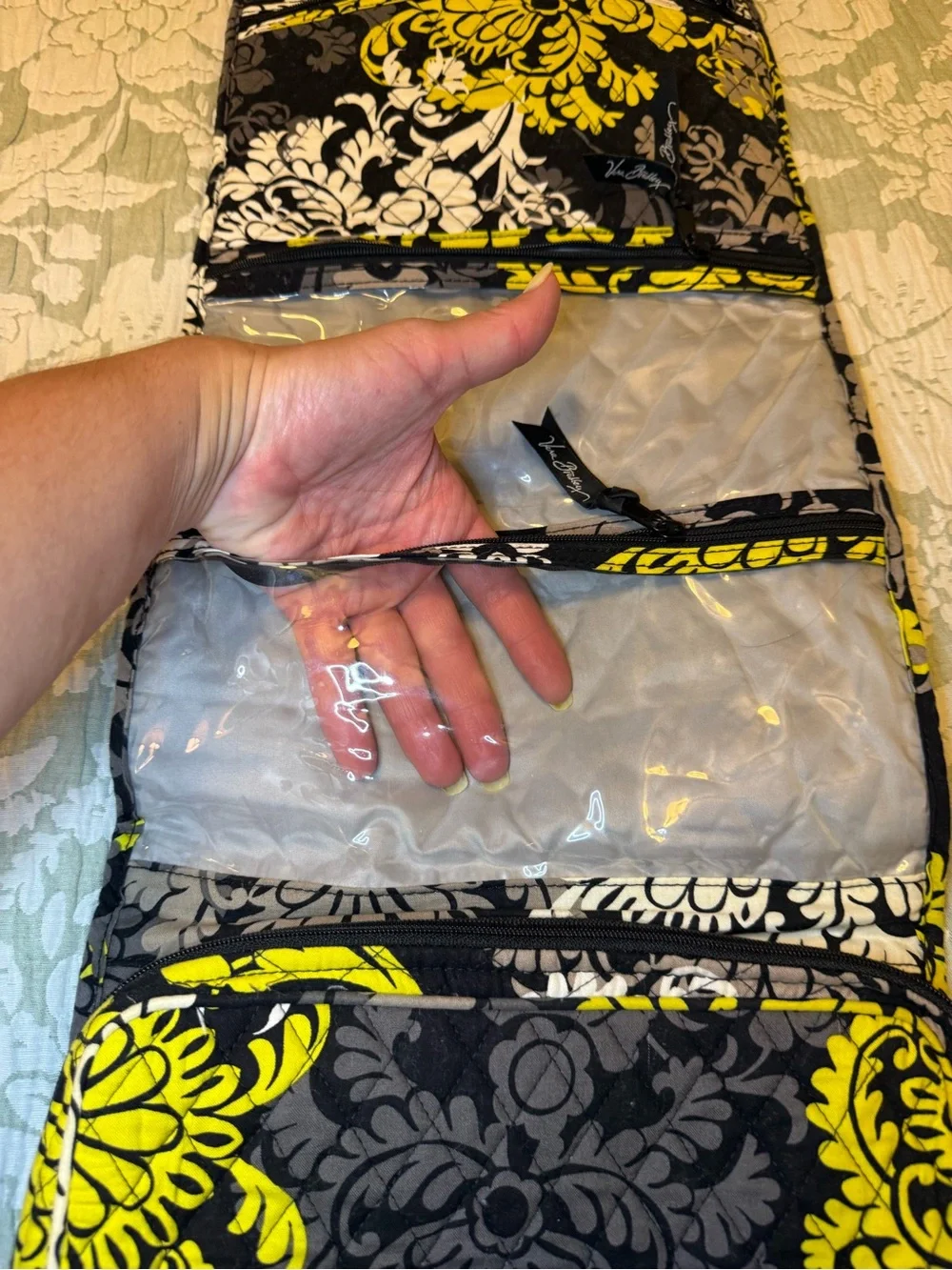 Vera Bradley Baroque Black, Yellow & White Quilted Hanging Cosmetic Organizer